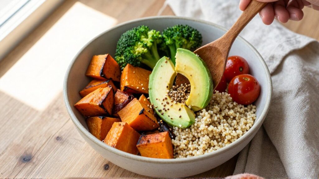 Un tazón de cerámica con quinoa