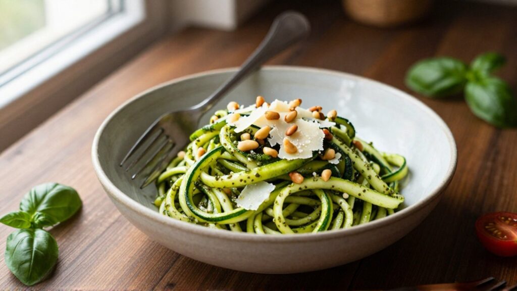 Zoodles de calabacín con pesto de albahaca